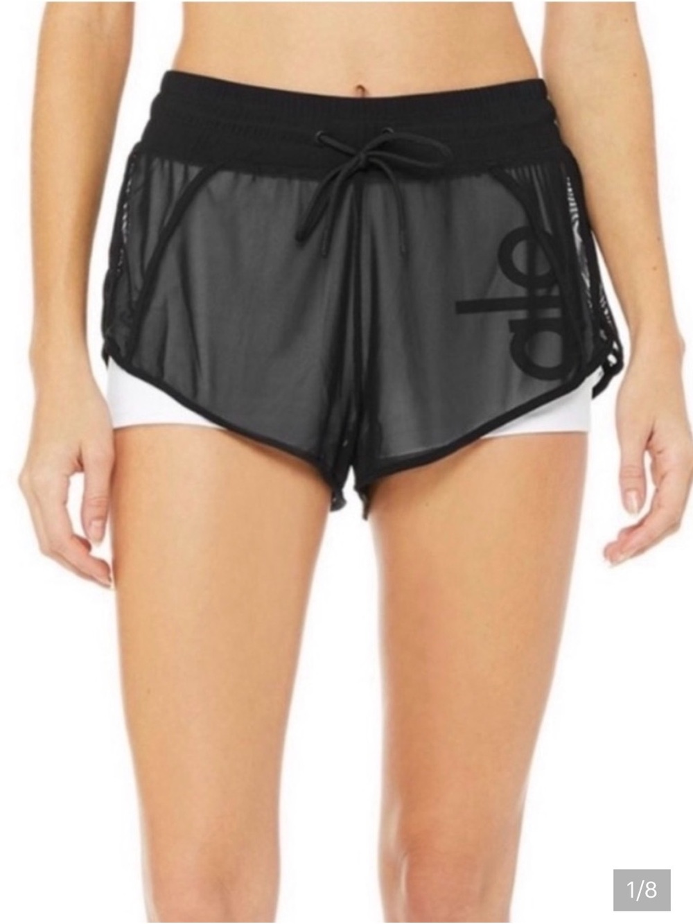 ALO Yoga Ambiance Mesh Overlay Shorts White/Black